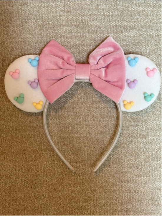 Disney Accessories - Pastel Mickey Minnie Ears Headband Pink Velvet Bow Disney Inspired
